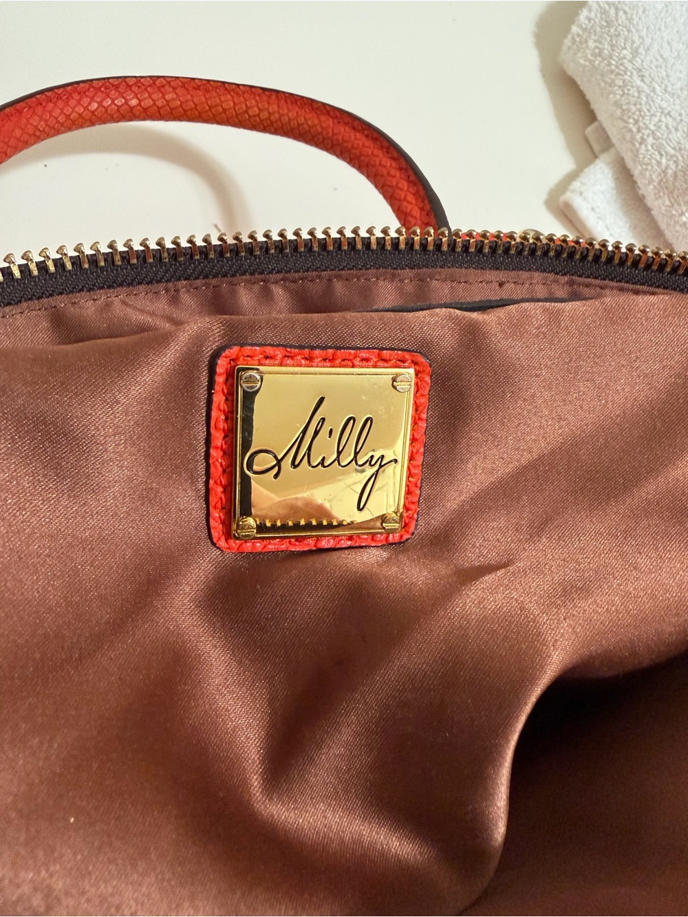 Milly Red Textured Satchel with Top Handles - Picture 3 of 5